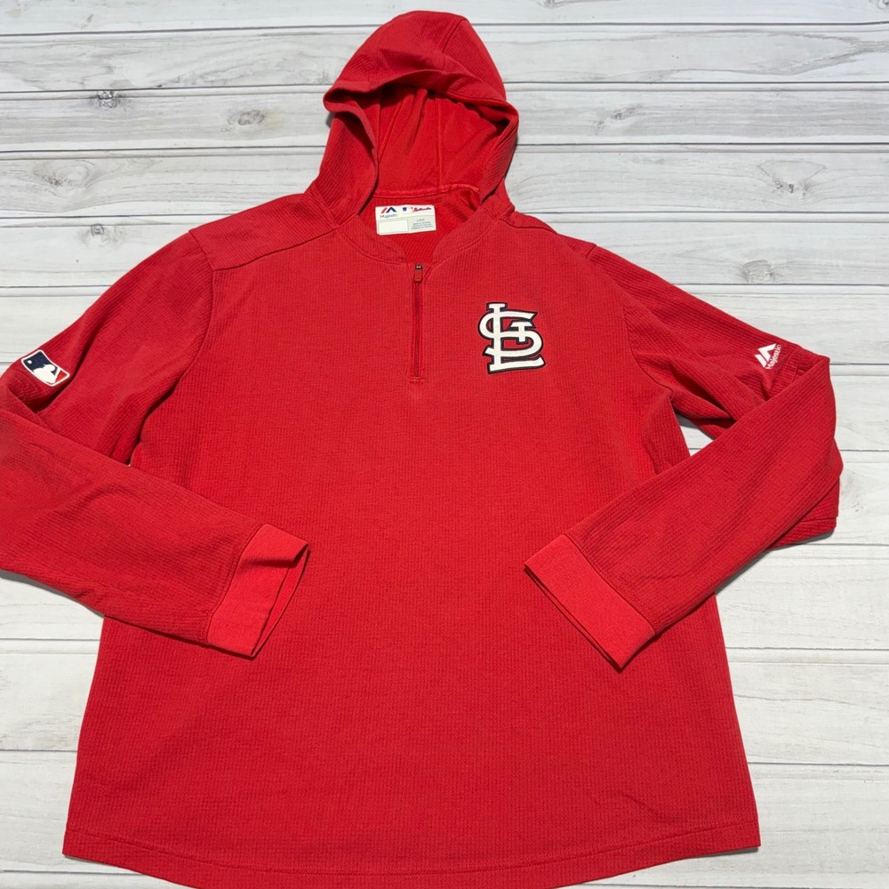 Majestic St. Louis Cardinals Hoodie Mens Large Red MLB 1/4 Zip Sweatshirt